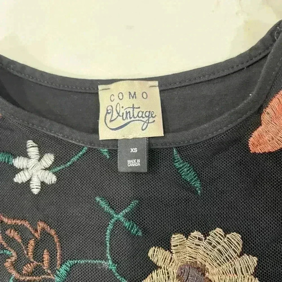 Como Vintage Sheer Black Floral Embroidered Top Women's XS Mesh Front Sexy Cute - Picture 4 of 7